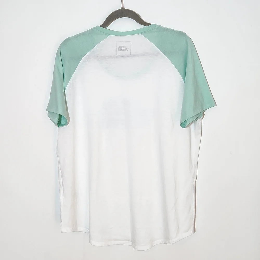 The North Face White Tee with Green Raglan Sleeves and Logo Size XL - Picture 3 of 7